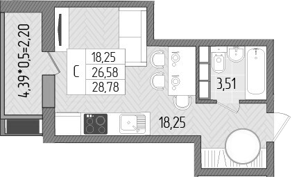 Студия · 26.58 м²