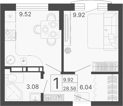 Планировка 28.56 м²