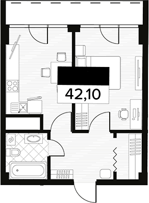 Продается 1-комн. квартира, 42.1 м²