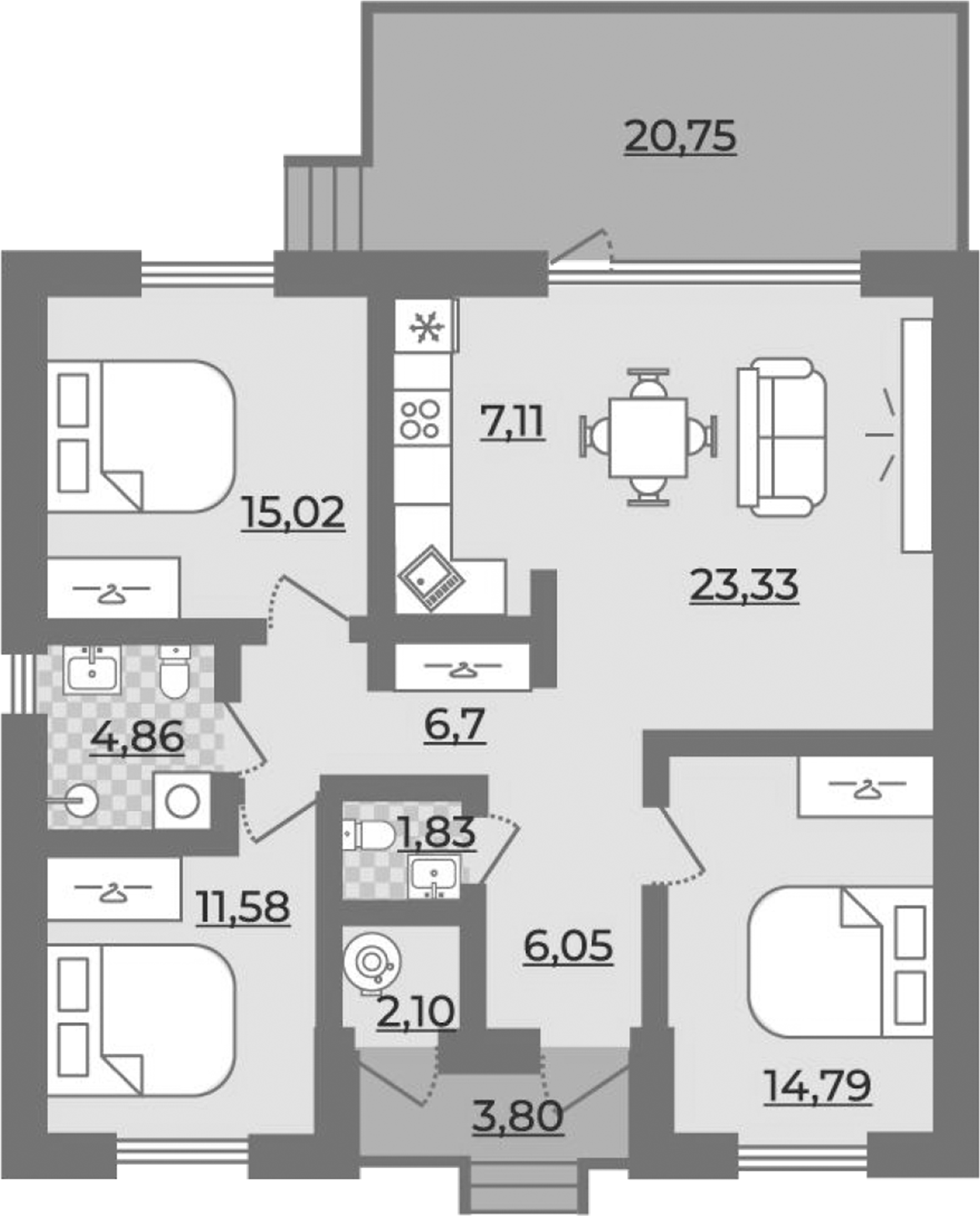 Планировка 97.25 м²