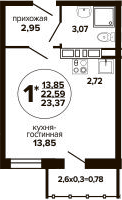 Студия · 22.59 м²