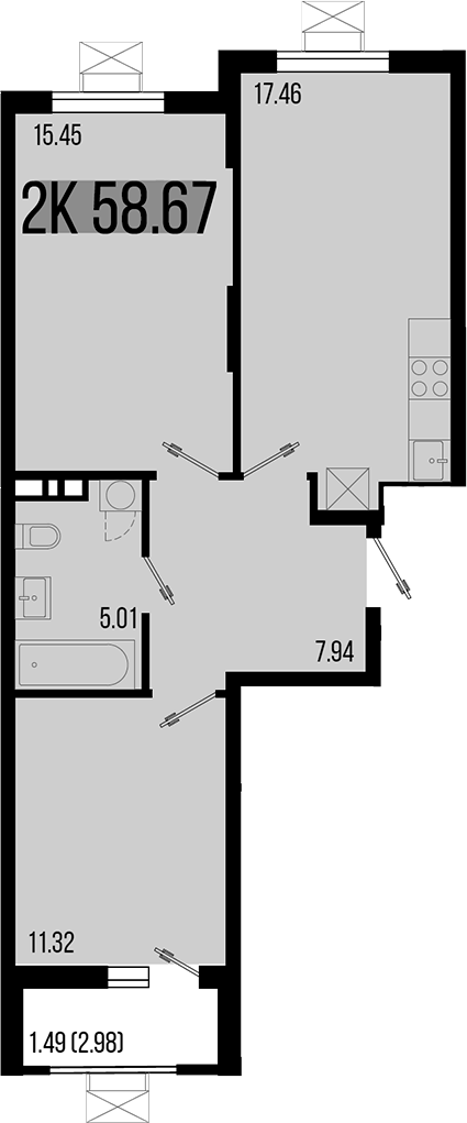 Продается 3-комн. квартира, 57.18 м²