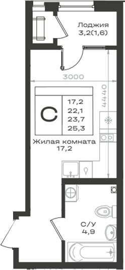 Планировка 22.1 м²