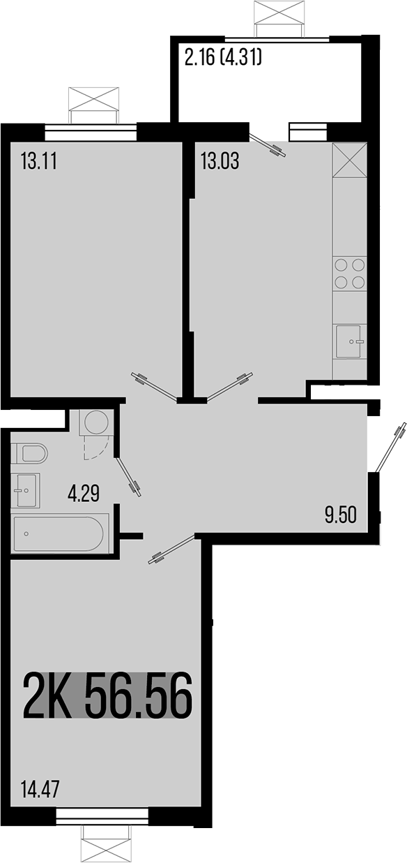 Продается 2-комн. квартира, 54.4 м²