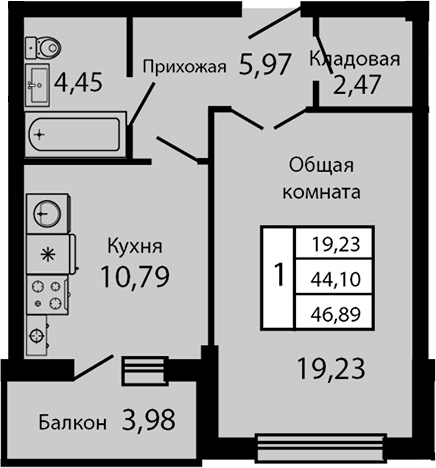 Планировка 42.91 м²