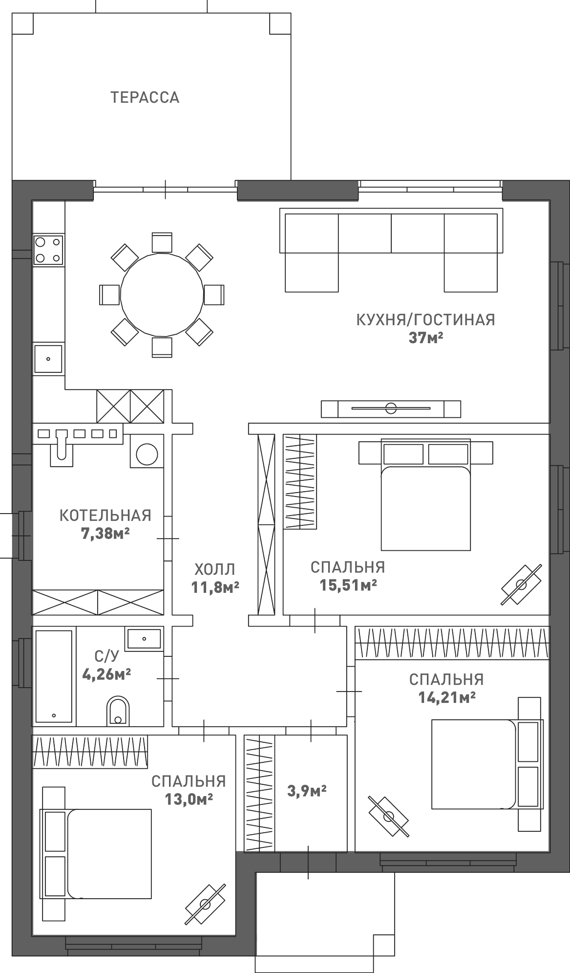 Планировка 107 м²