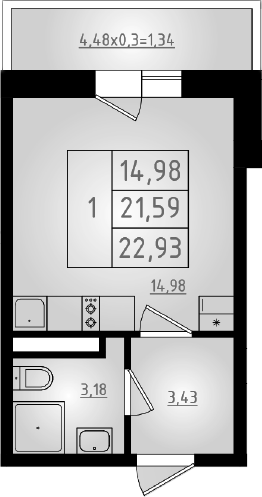 Студия · 21.59 м²