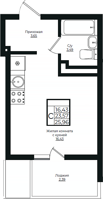 Планировка 23.57 м²