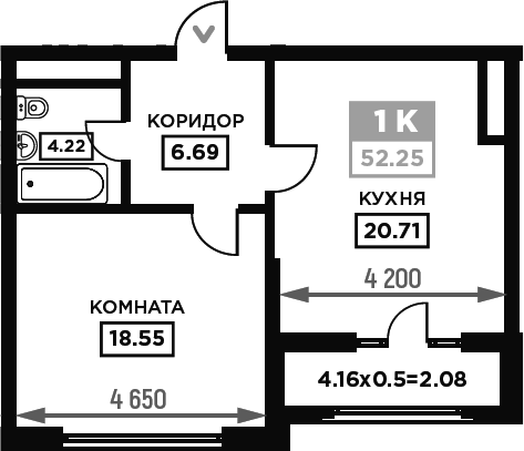 Планировка 50.17 м²