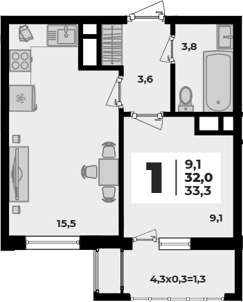 Планировка 32 м²