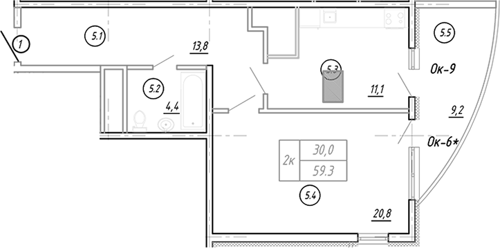 Планировка 51.3 м²