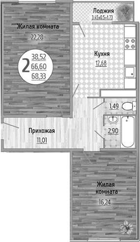 Планировка 66.6 м²
