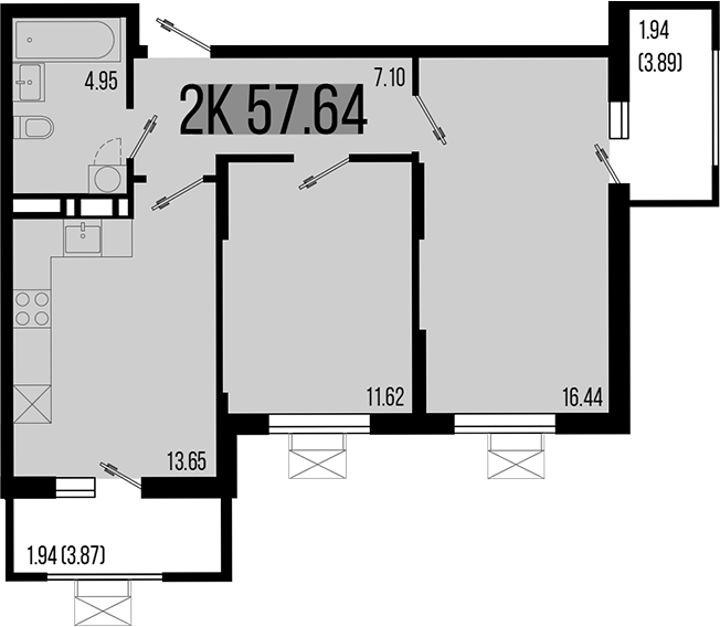 Продается 2-комн. квартира, 53.76 м²