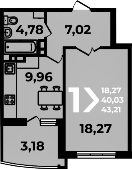 Планировка 40.03 м²