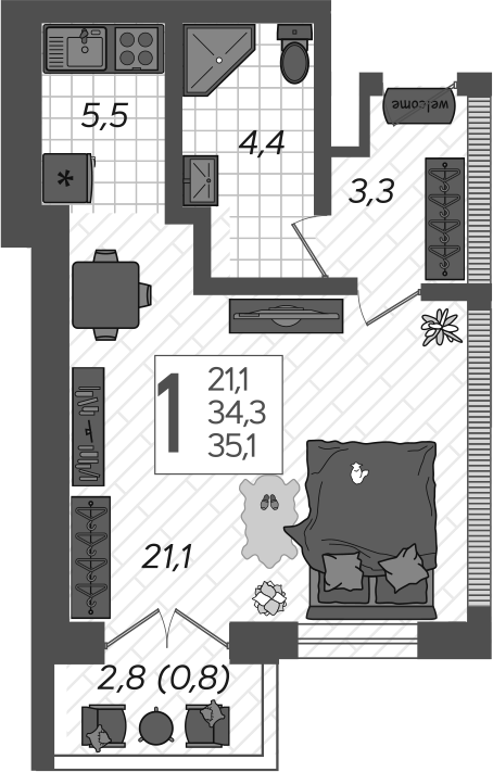 Продается 1-комн. квартира, 35.3 м²