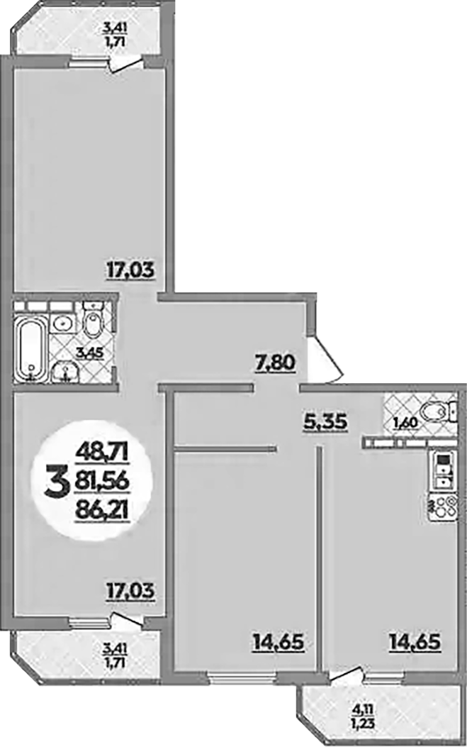 Продается 3-комн. квартира, 81.56 м²