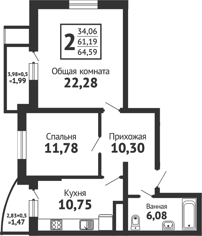 Планировка 62.64 м²