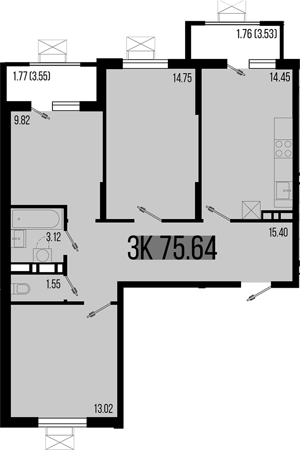 Продается 3-комн. квартира, 72.11 м²