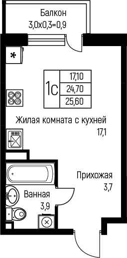 Студия · 24.7 м²