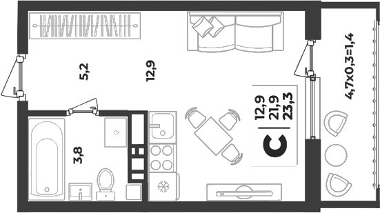 Продается 1-комн. квартира, 21.9 м²