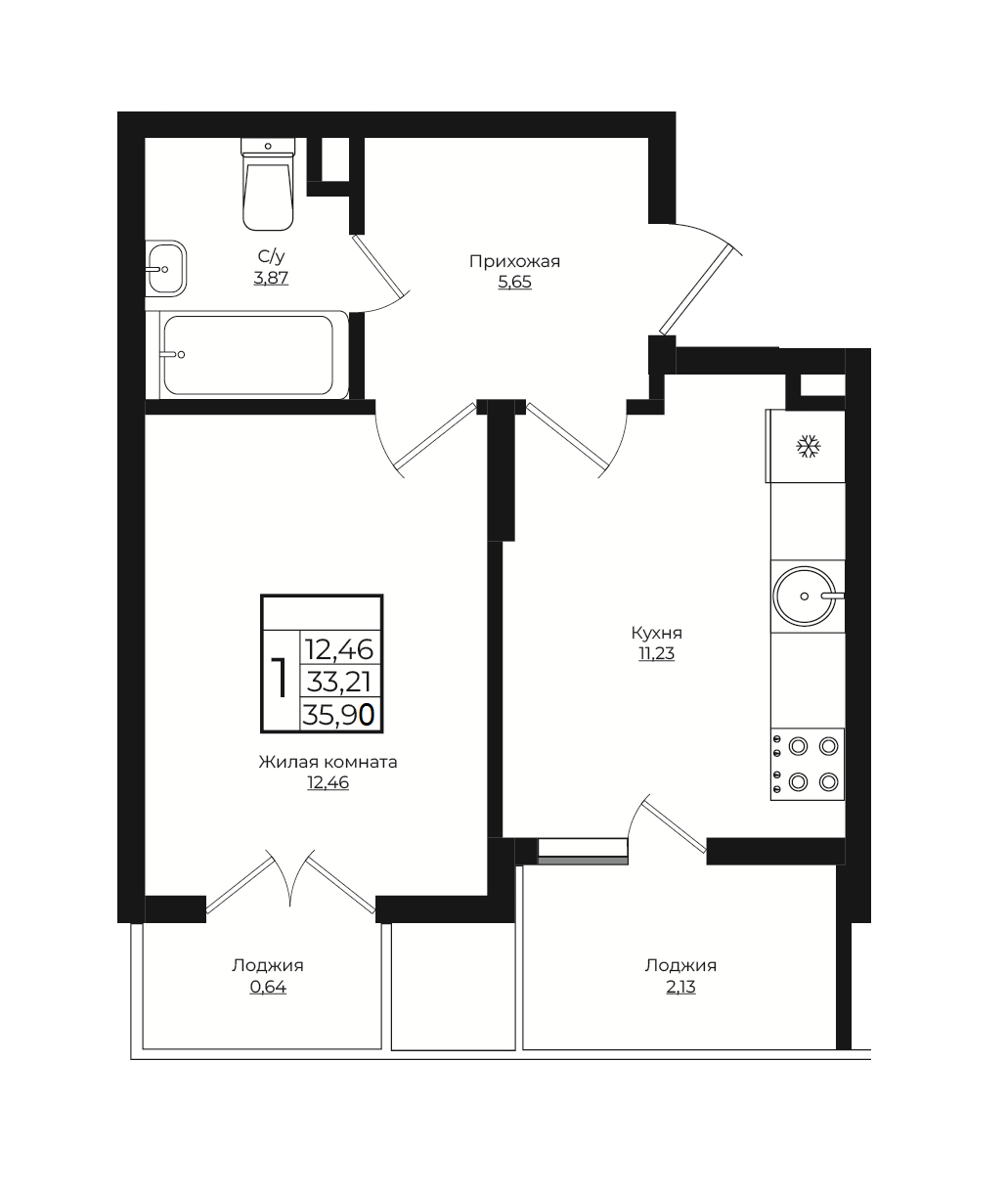Продается 1-комн. квартира, 33.13 м²