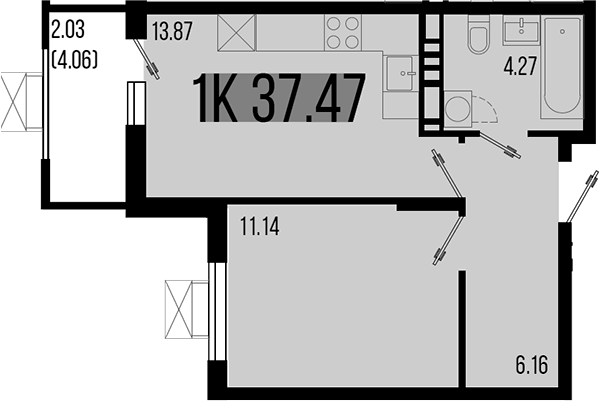 Продается 1-комн. квартира, 35.44 м²