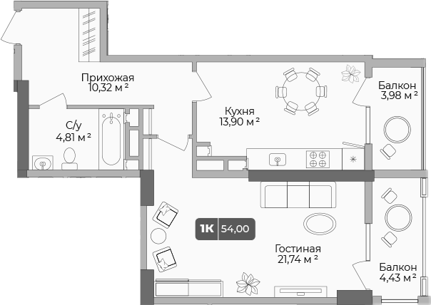 Продается 1-комн. квартира, 51.48 м²