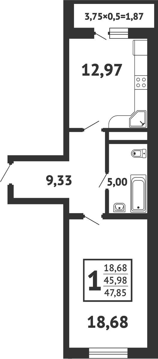 Планировка 45 м²
