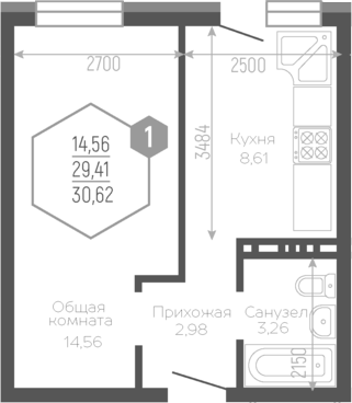 Планировка 29.73 м²
