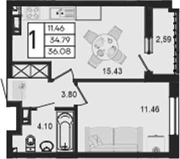 Планировка 34.78 м²