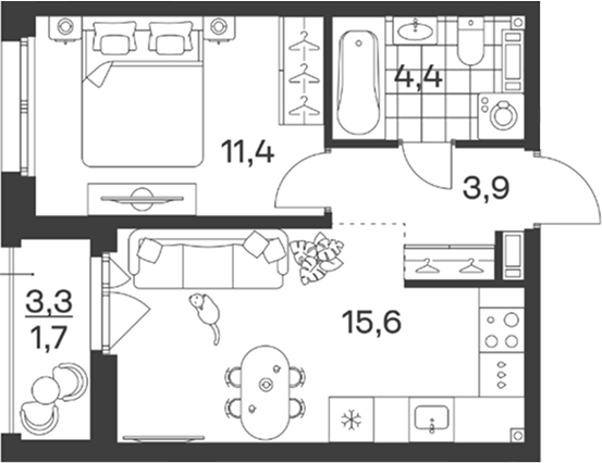 Планировка 35.3 м²
