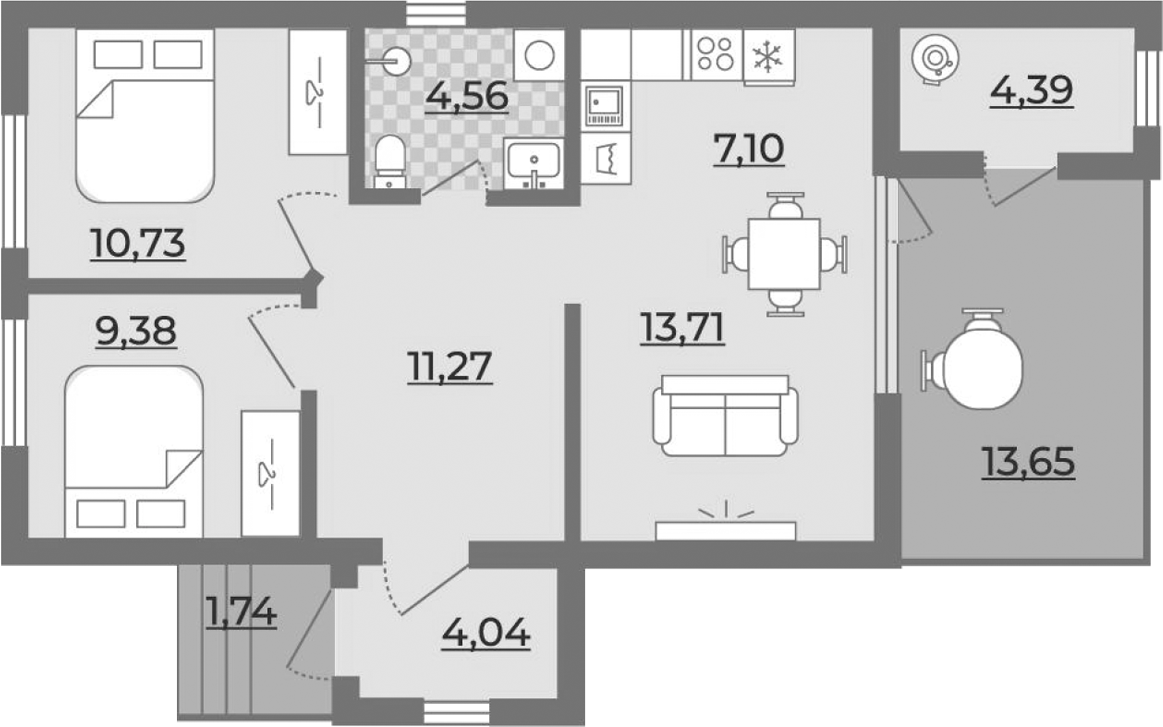 Планировка 61.35 м²