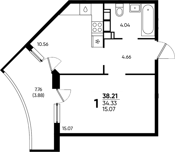 Планировка 34.33 м²