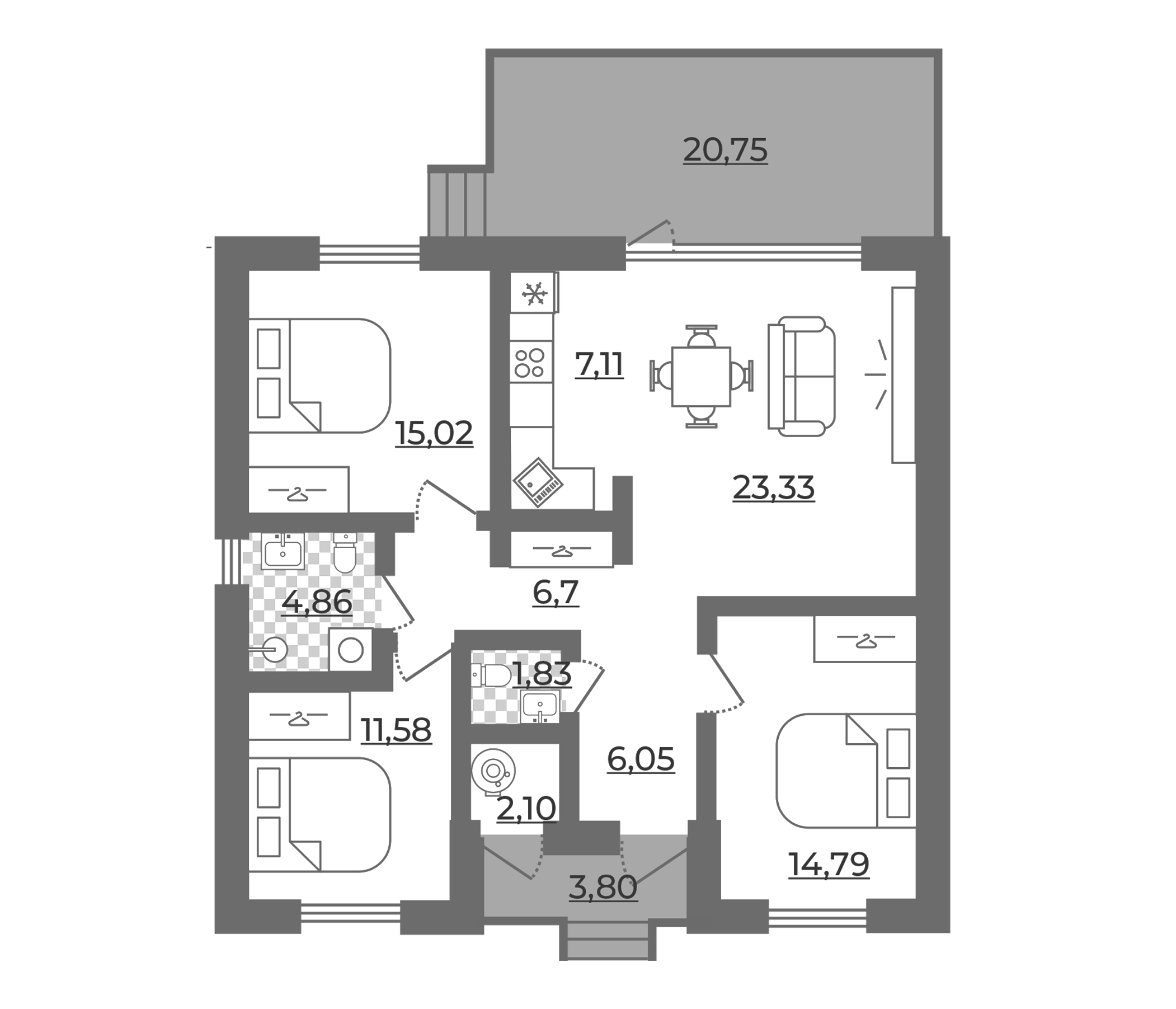 Планировка 97.25 м²