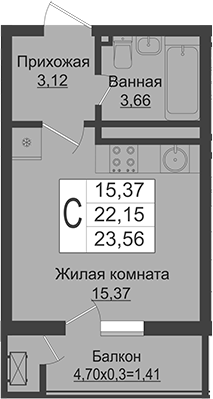 Планировка 22.15 м²