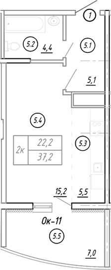 Планировка 33.4 м²