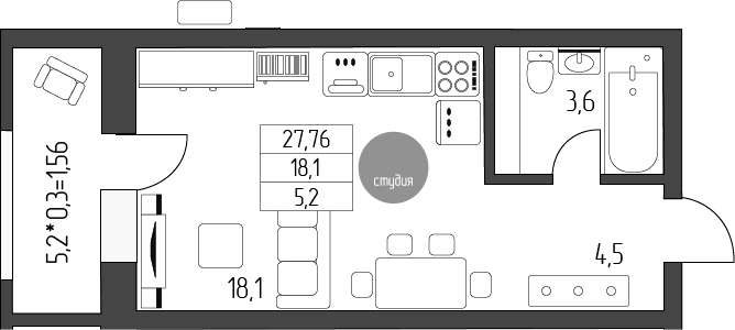 Продается 1-комн. квартира, 26.2 м²