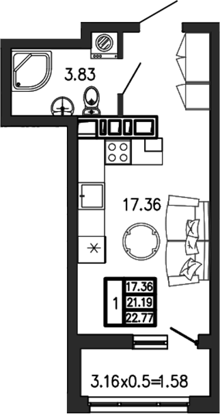 Планировка 21.19 м²