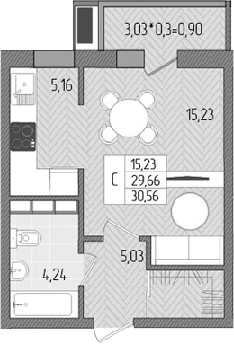 Планировка 29.66 м²