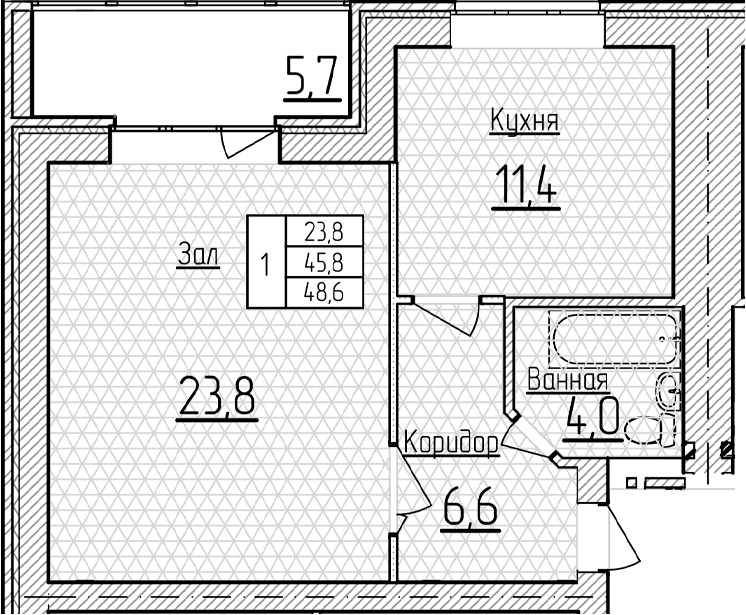 Планировка 45.75 м²