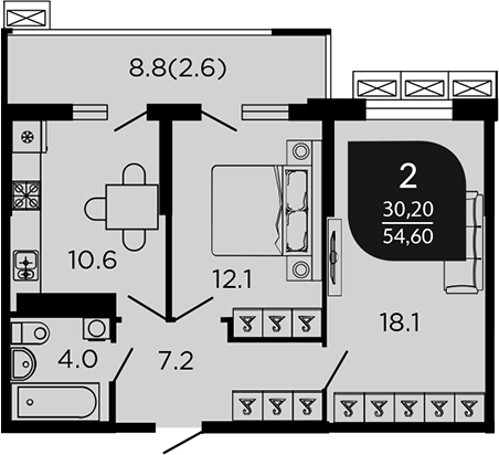 Планировка 53.67 м²