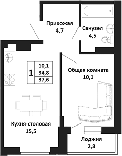 Продается 2-комн. квартира, 34.8 м²