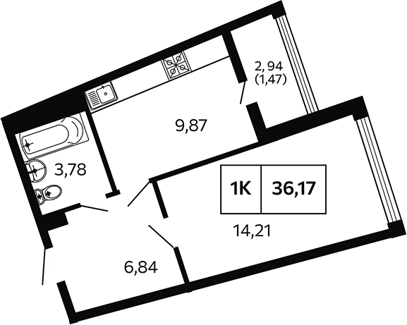 Планировка 34.7 м²
