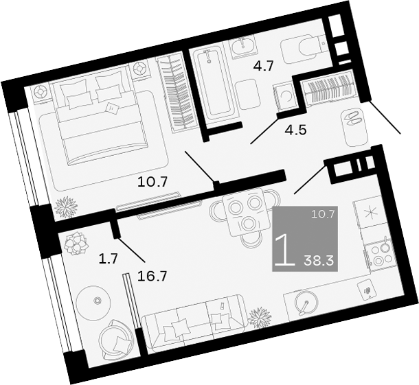 Продается 1-комн. квартира, 36.6 м²