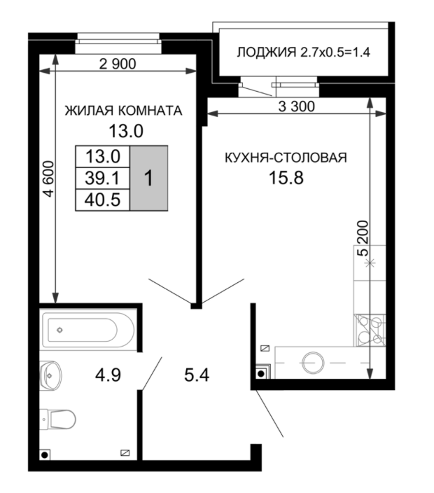 Планировка 39.65 м²