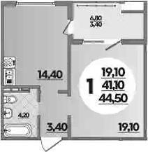 Планировка 41.1 м²
