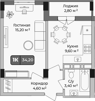 Продается 1-комн. квартира, 32.8 м²