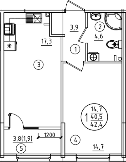 Продается 1-комн. квартира, 40.5 м²