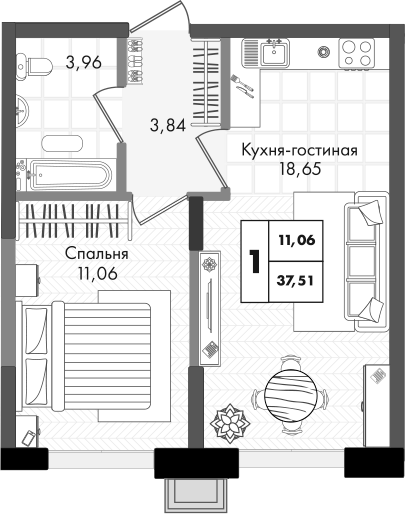Планировка 37.51 м²