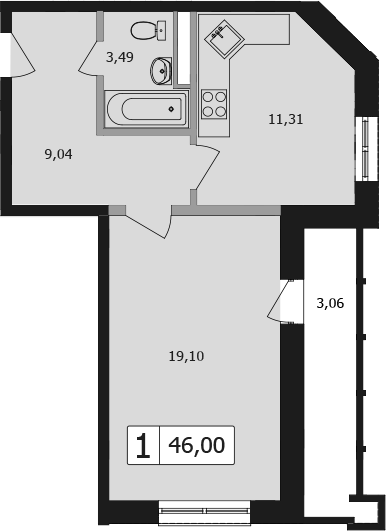 Продается 1-комн. квартира, 46 м²